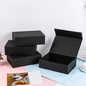 Eco-Friendly Custom Logo Magazine Magnetic Rigid Box in Black Folding Paperboard