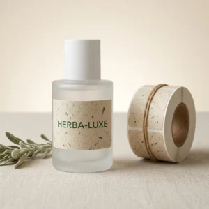 Eco-Friendly Herbal Fiber Paper Labels, Custom Organic Texture Botanical Stickers for Cosmetics and Sustainable Packaging