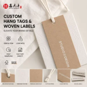 Eco-Friendly Kraft Paper Hang Tags, Soft Cotton Cord, Custom Woven, Durable, Anti-Counterfeit, Custom Logo