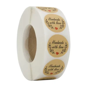 Eco Friendly Kraft Paper Stickers 1 Inch Circle Heart Pattern Roll Adhesive Handmade Stickers