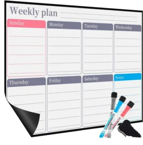 Eco-Friendly Magnetic Dry-Erase Fridge Weekly Planner Board with Calendar Stickers and Markers for Family Chores