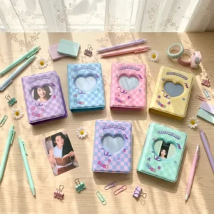 Eco Friendly Silicone PVC Mini Photo Album Custom Logo 2/3 Inch Hollow Heart Kpop Photocard Keychain Collect Book