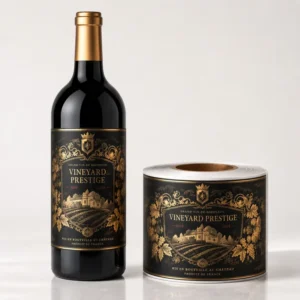 Eco-Friendly Textured Art Paper Red Wine Bottle Labels with Embossed Gold Foil Stamping
