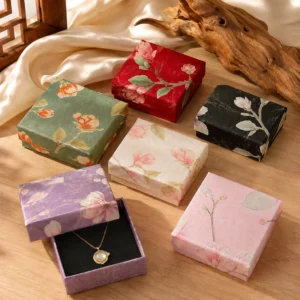 Eco-Friendly Vintage Floral Pattern Recyclable Paper Jewelry Gift Box, Retro Chinese Yunjin Packaging for Handmade Crafts