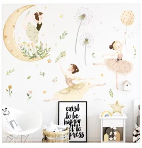 Eco-Friendly Waterproof 30x90cm Self-Adhesive PVC Dandelion Dancing Girl Wall Sticker for Kids Room Decor