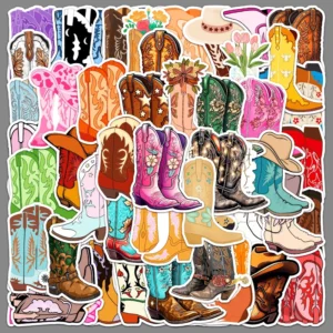Eco Friendly Waterproof Self Adhesive PVC Decorative Sticker Cowboy Boots Pattern UV Printed Customizable Decoration