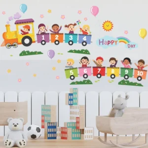 Educational 1 10 Number Train Wall Stickers Removable PVC UV Resistant & Waterproof Eco Friendly for Kids’ Rooms & Classrooms