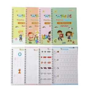 Educational English 4-Piece Magic Book and Pen Set for Kids with Handwriting Copybooks