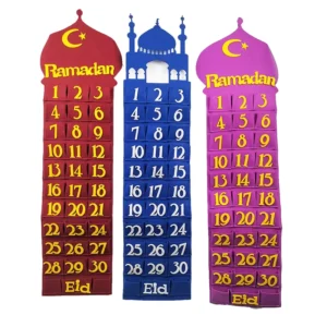 Eid Islam Ramadan Countdown Calendar Hanging Felt Decor with Pockets