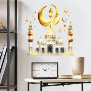 Eid Mubarak Temple Moon Star Design PVC Self-Adhesive Wall Stickers Ramadan Wall Art Home Decoration Background