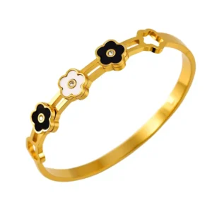 Electroplated Gold Stainless Steel Five-Leaf Clover Bangle Bracelet