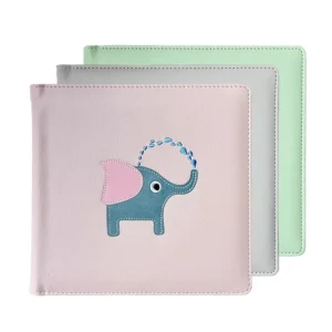 Elephant Embroidery PU Leather Hardcover Photo Album with PVC Pages, Macaron Color, for Wedding and Baby Records