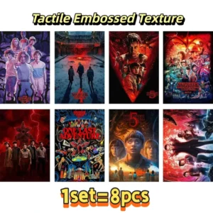Eleven & Steve Harrington Anime Poster Set of 8 16.5×11.4″ HD Offset Printed Posters with Tactile Embossed Texture