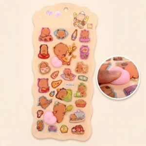Embossed Squishy Epoxy Stickers Cute 3D Peach Squeeze Decals with Gold Stamping for Journal Scrapbook Phone Case Decor