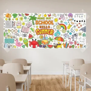 End of School Year Coloring Poster Custom DIY Drawing Color Blank Doodle Art Banner for School Event Party Supplies Tablecloth