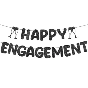 Engagement Wedding Party Glitter Pennant Banner Digital Printed Paper Wall Hanging Decor for Bridal Shower