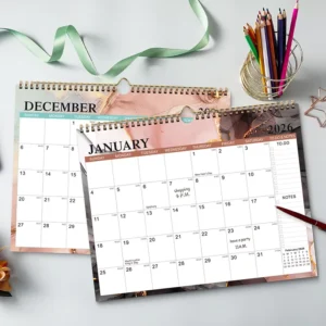 English Coil Calendar Simple Desktop Wall Calendar 18 Months Multi-Country Holiday Custom Logo Office Paper Clock