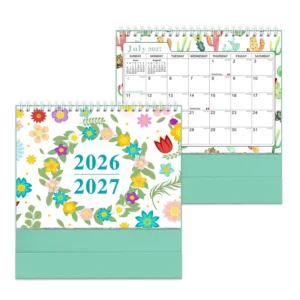English Coil-Style Desk Calendar Planner with Daily Check-Off