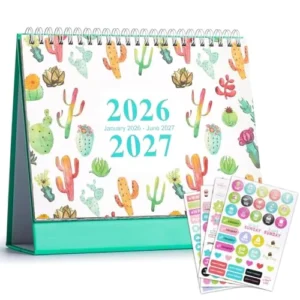 English Paper Printing Desk Calendar Flip Calendar Stickers 18 Months January June Compact Practical Office Home