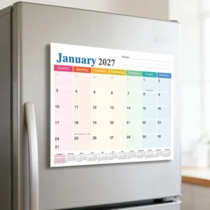 English Version Magnetic Refrigerator Paper Calendar with Clock 18-Month Planner