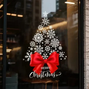 Exclusive Digital Color Printed Christmas Window Stickers with Christmas Tree and Snowflake Glass Static Cling Design