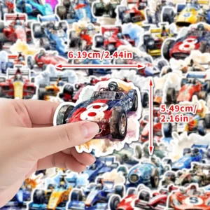 F1 Racing Car Decorative Stickers 50 Pieces Waterproof PVC Custom-Cut Glossy Decals