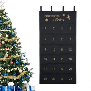 Fabric Advent Calendar with 24 Numbered Pockets 60 x 120 cm White Hanging Wall Calendar