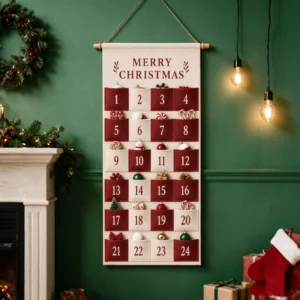 Fabric Christmas Advent Calendar with Pockets 24-Day Countdown Hanging Storage Bag
