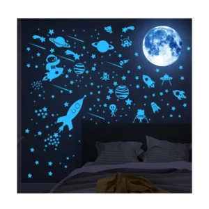 Factory Custom Cartoon Wall Stickers, 3D Glitter Luminous Moon and Stars, PVC Adhesive Decoration