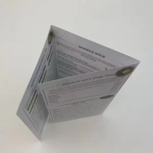 Factory Custom Folded Food Menu Booklet Matte Lamination Trifold Flyer Printing for Hotel Bar Diner Takeaway Shop