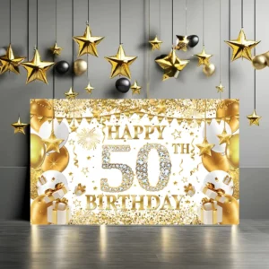 Factory Custom Happy Birthday Yard Sign Banner 70.8×43.3in Large Polyester Gold Party Backdrop