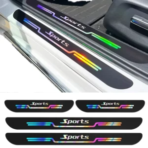 Factory Custom Logo 4pcs PVC Laser Auto Threshold Car Stickers Scratch Protection Bumper Strip Sill Protector Accessories
