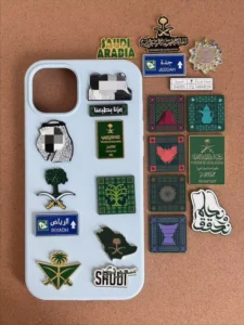 Factory Custom Saudi Logo Metal Phone Sticker Badge with Strong Adhesive, Souvenir Promotional Gift