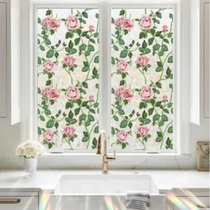 Factory Custom Self Adhesive Static Cling Glass Window Film Removable PVC Vinyl Stickers Frosted Film Flower Decals Waterproof