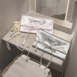 Factory Customized Logo Foldable Satin Silk Envelope Bag Bowknot Scarf Dress Jewelry Storage Bag