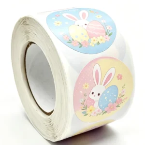 Factory Direct Custom Printed Round Waterproof Adhesive Thank-You Sticker Roll with Cartoon Rabbits