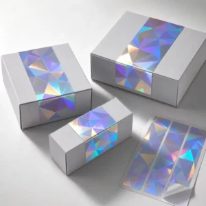 Factory Direct Polygon Prism Iridescent Holographic Gift Box Labels Adhesive PET for Premium Retail Packaging
