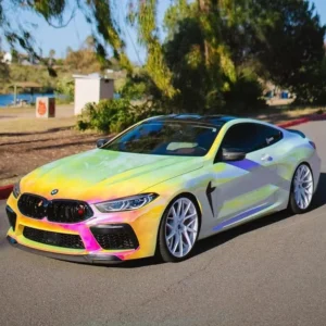 Factory High-Gloss PET HD Rainbow Chrome Pink Vinyl Car Wrap Film