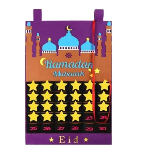 Factory Medium Size Ramadan Felt Calendar 30 Days Eid Mubarak Wall Hanging with Star Stickers Moon Mosque Shape