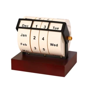 Factory Promotion Custom Perpetual Cross Year Countdown Desktop Display Calendar with Wooden Wheel Design Durable Home Decor