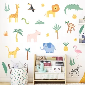 Factory Removable Jungle Animal Wall Stickers Custom Cartoon Safari Wild Animal Wall Decals Kids Nursery Bedroom