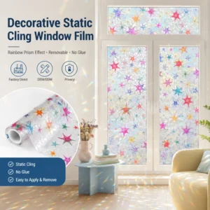 Factory Supply Rainbow Stars PVC Window Film Static Cling No Glue Glass Sticker Durable Removable UV Blocking Privacy Furniture