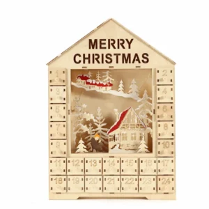 Factory Wooden Sleigh Advent Calendar with LED Lights