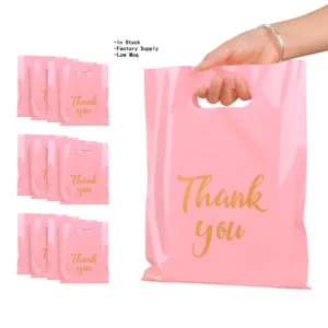 Factory in Stock PE Plastic Handbag Custom Black and Pink Clothing Shopping Bag Thank You Black Gift Bag Shrink Bag
