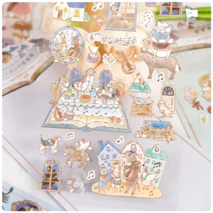 Fairy Tale Story Flat Journal Stickers Cartoon Boots Cat Little Red Riding Hood Girl’s Diary Album Decorative Paper