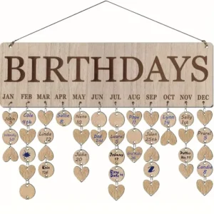 Family Wall Hanging Wooden Birthday Reminder Calendar Board with DIY Customizable Birthday Tracker Plaque