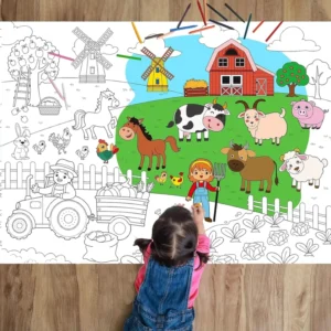 Farm Giant Coloring Poster Custom DIY Animals Drawing Roll Paper Drawing Color Blank Doodle Art Banner Table Cover Wall Decor
