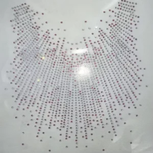 Fashionable Rhinestone V Neck Hotfix Motif Pink Silver Crystal Neckline Collar Transfer for Trendy Apparel Customization Bulk