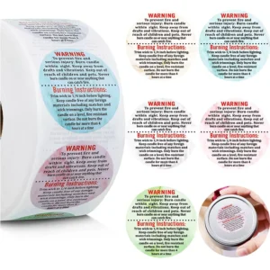 Fast Delivery 1.5 Inch Round Candle Warning Stickers Waterproof Safety Warning Labels for Soy Wax Votives Jar Container
