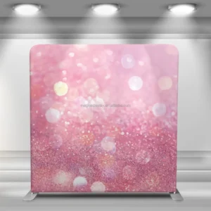 Fast-Setup Pink Gold Party Tension Fabric Backdrop with Custom Logo, Pillow Cover, Banner Wall Stand for Trade Shows and Events